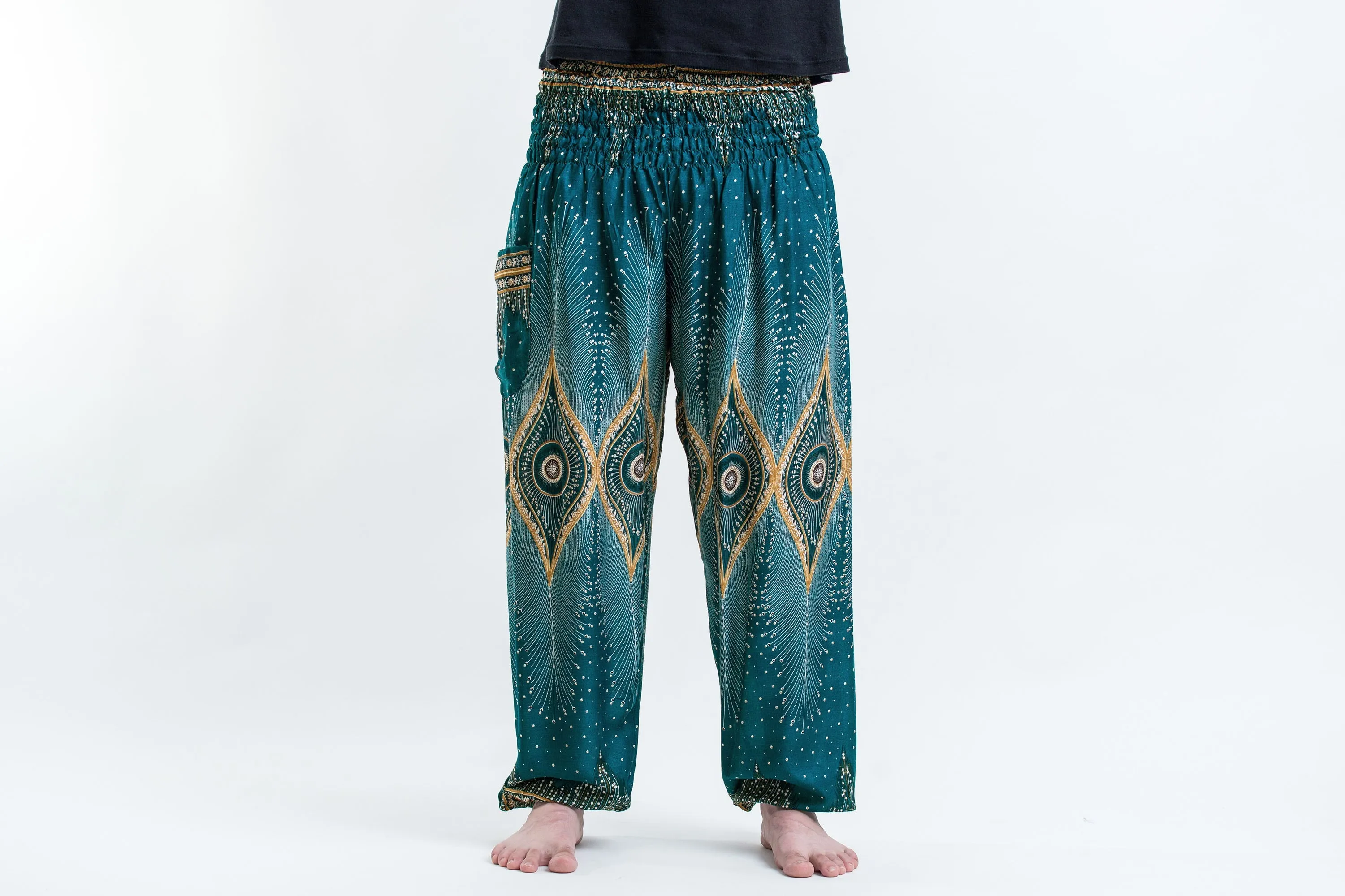 Diamond Peacock Unisex Harem Pants in Turquoise