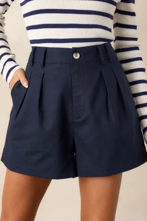 Echoes Of Dreams Navy Pleated Linen Shorts