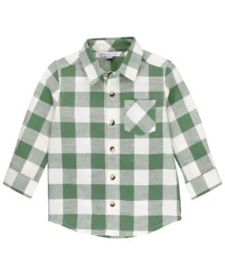 Falling for Plaid White and Green Checked Long-Sleeved Button Down
