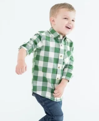 Falling for Plaid White and Green Checked Long-Sleeved Button Down