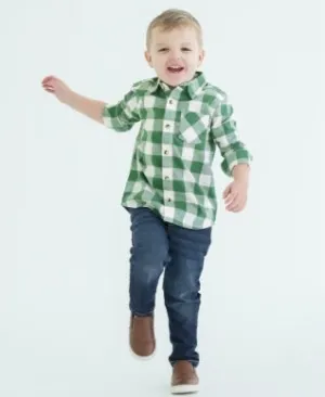 Falling for Plaid White and Green Checked Long-Sleeved Button Down
