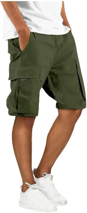 Finelylove Mens Cargo Shorts Relaxed Fit Elastic Waist Summer Casual Hiking Work Shorts Lightweight Straight Joggers Pants