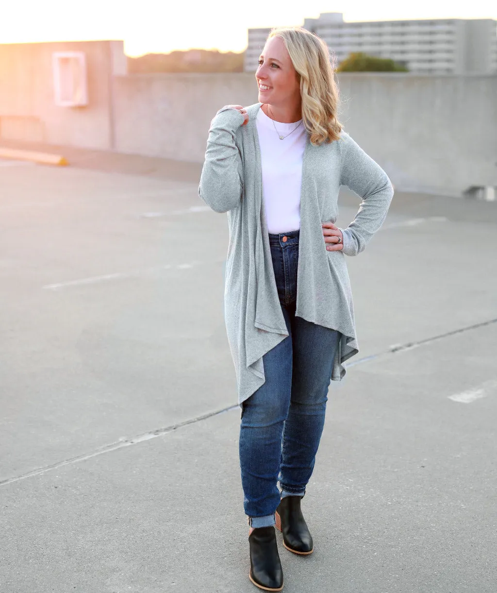 FLORA cascade cardigan in Light Grey