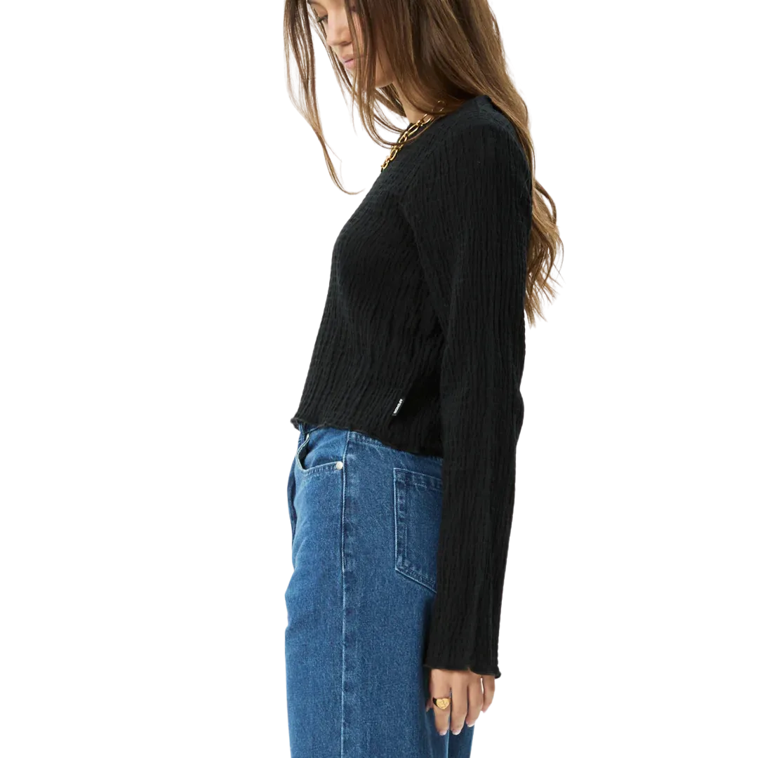 Focus Hemp Seersucker Long Sleeve Top - Black