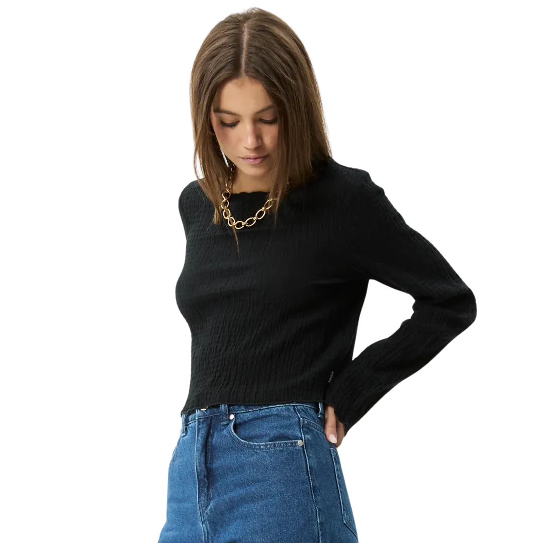Focus Hemp Seersucker Long Sleeve Top - Black