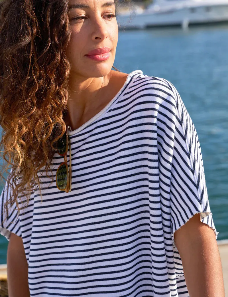 FRANK AND EILEEN - OLIVE CAPELET IN WHITE AND BRITISH ROYAL NAVY STRIPE