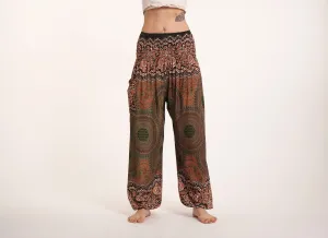 Geometric Mandalas Unisex Harem Pants in Olive
