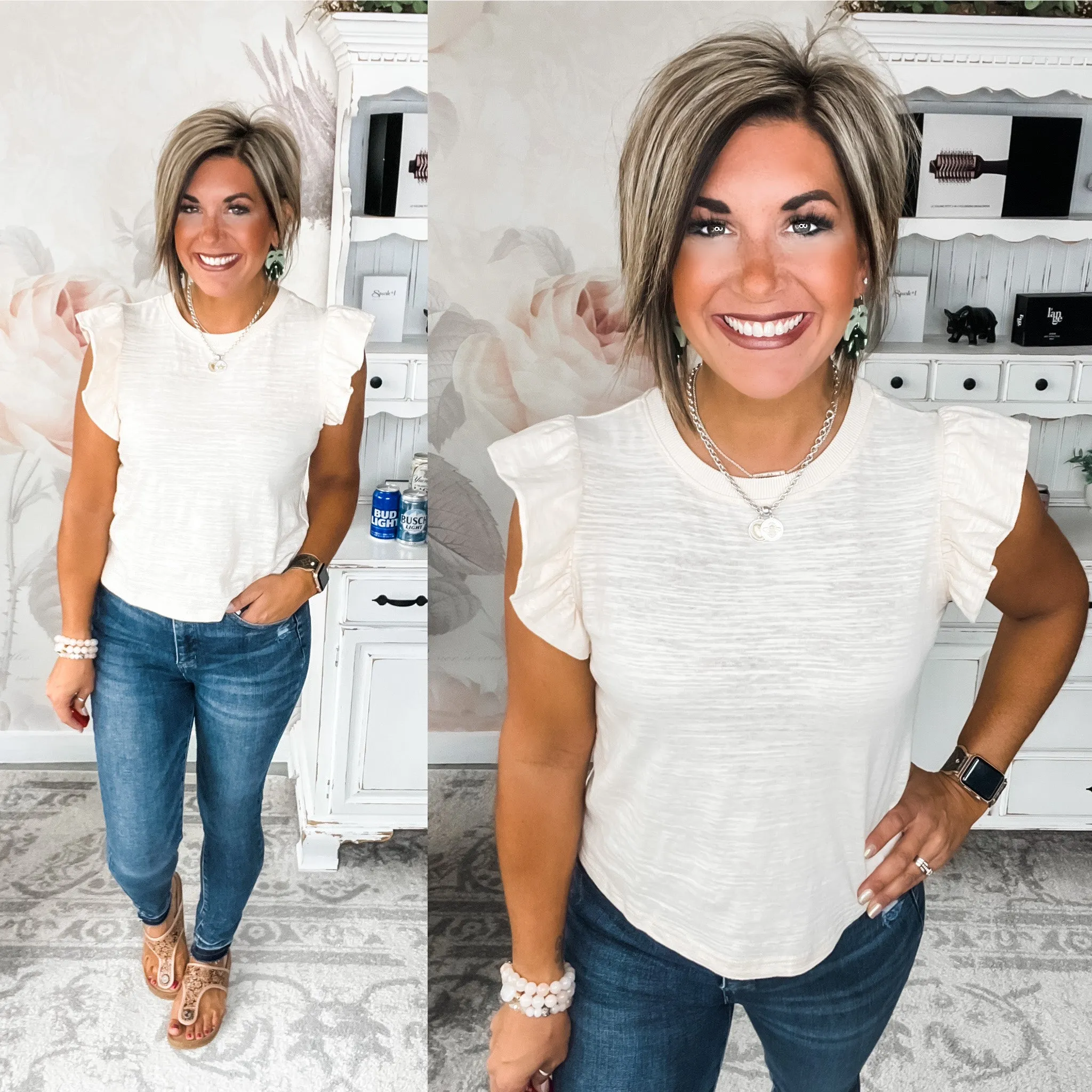 Going Astray Ruffle Sleeve Tee - Ivory