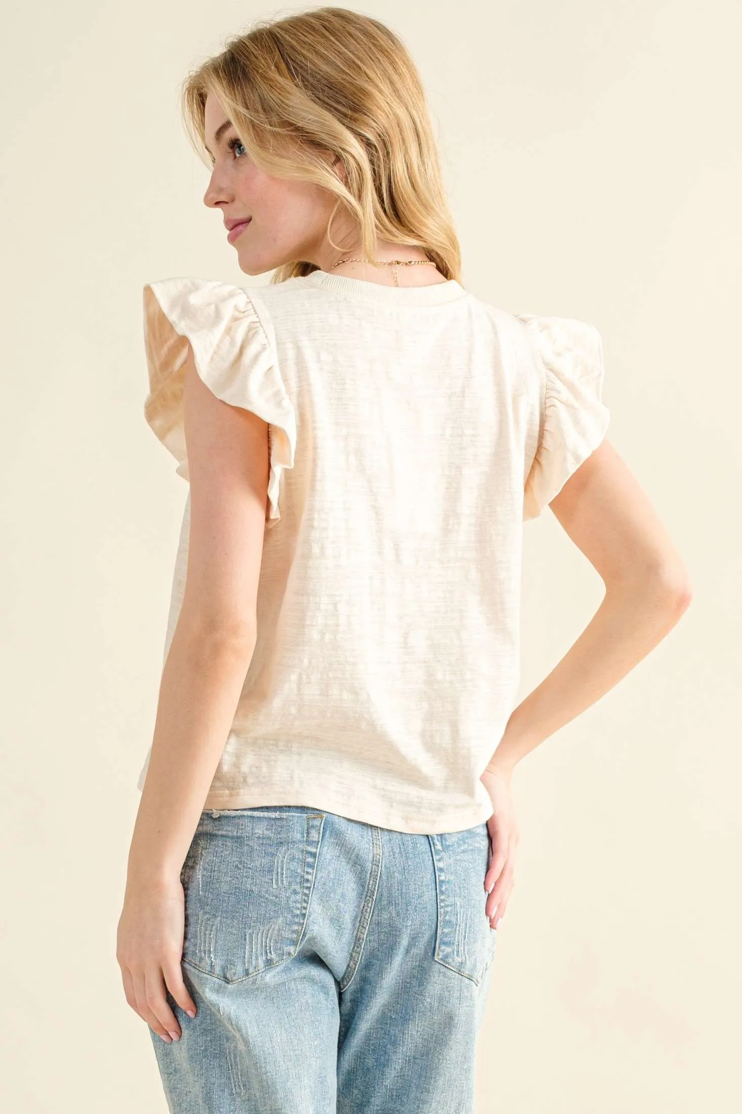 Going Astray Ruffle Sleeve Tee - Ivory