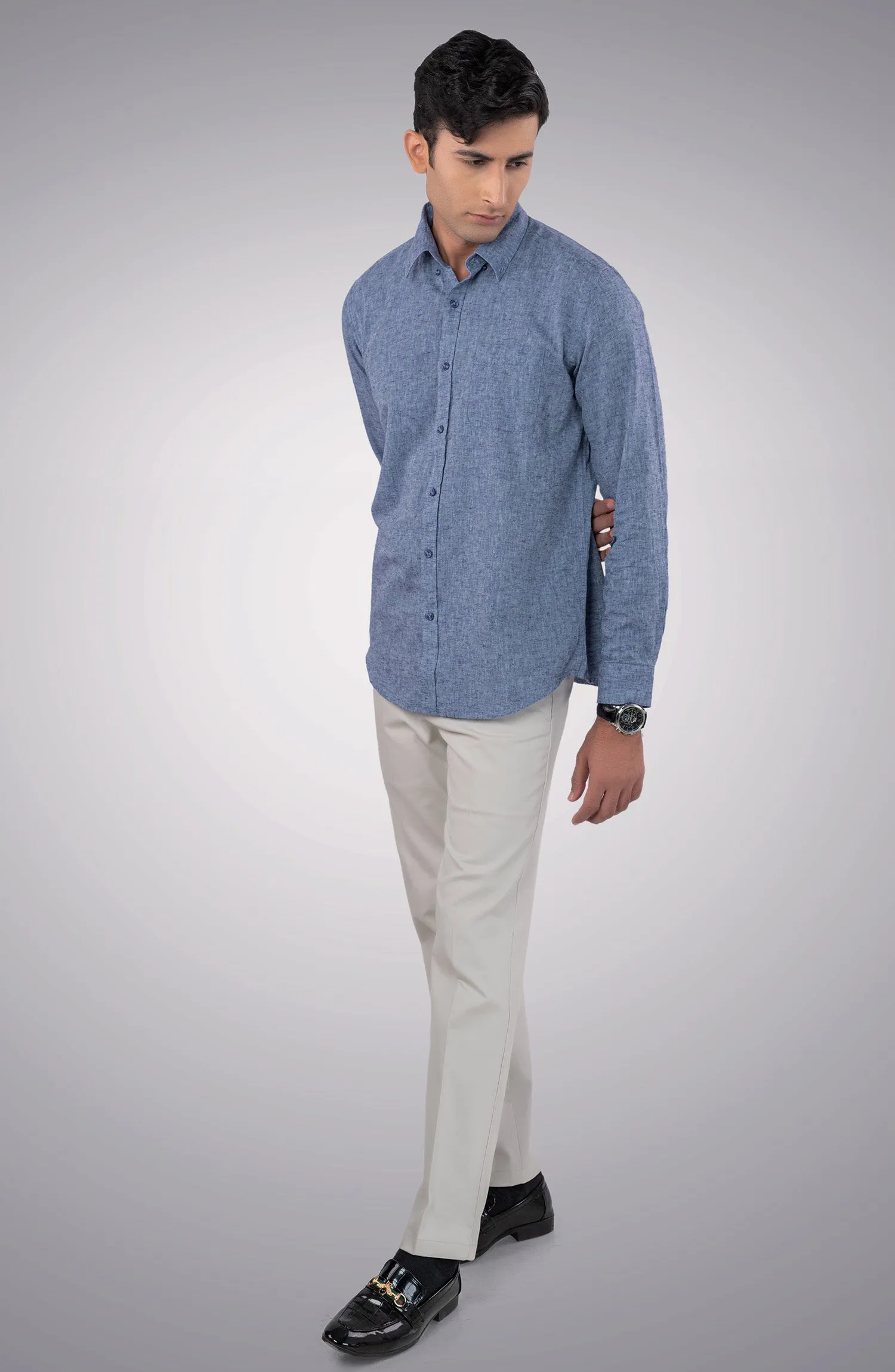 Heather Blue Cotton Linen Shirt