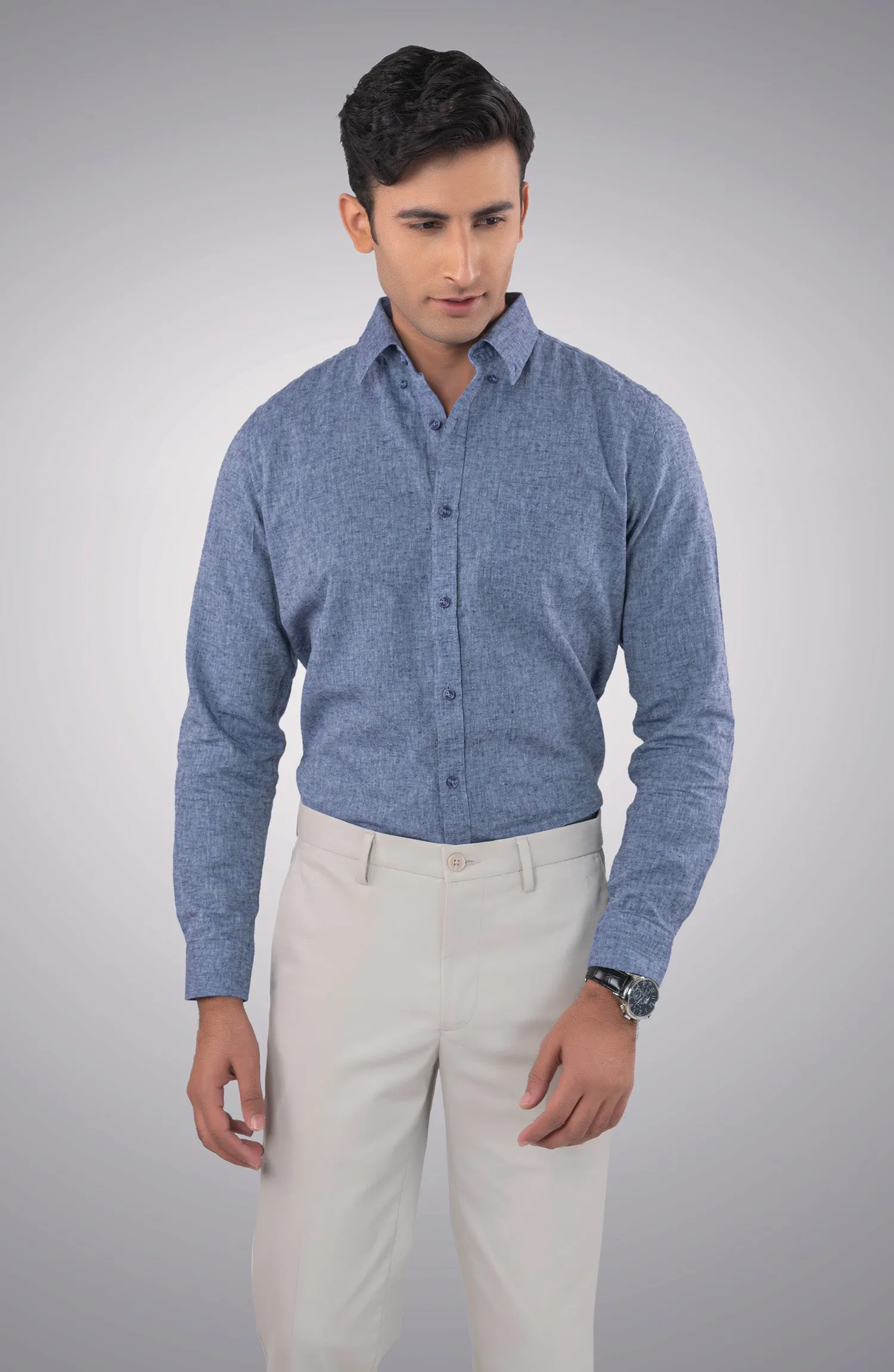 Heather Blue Cotton Linen Shirt