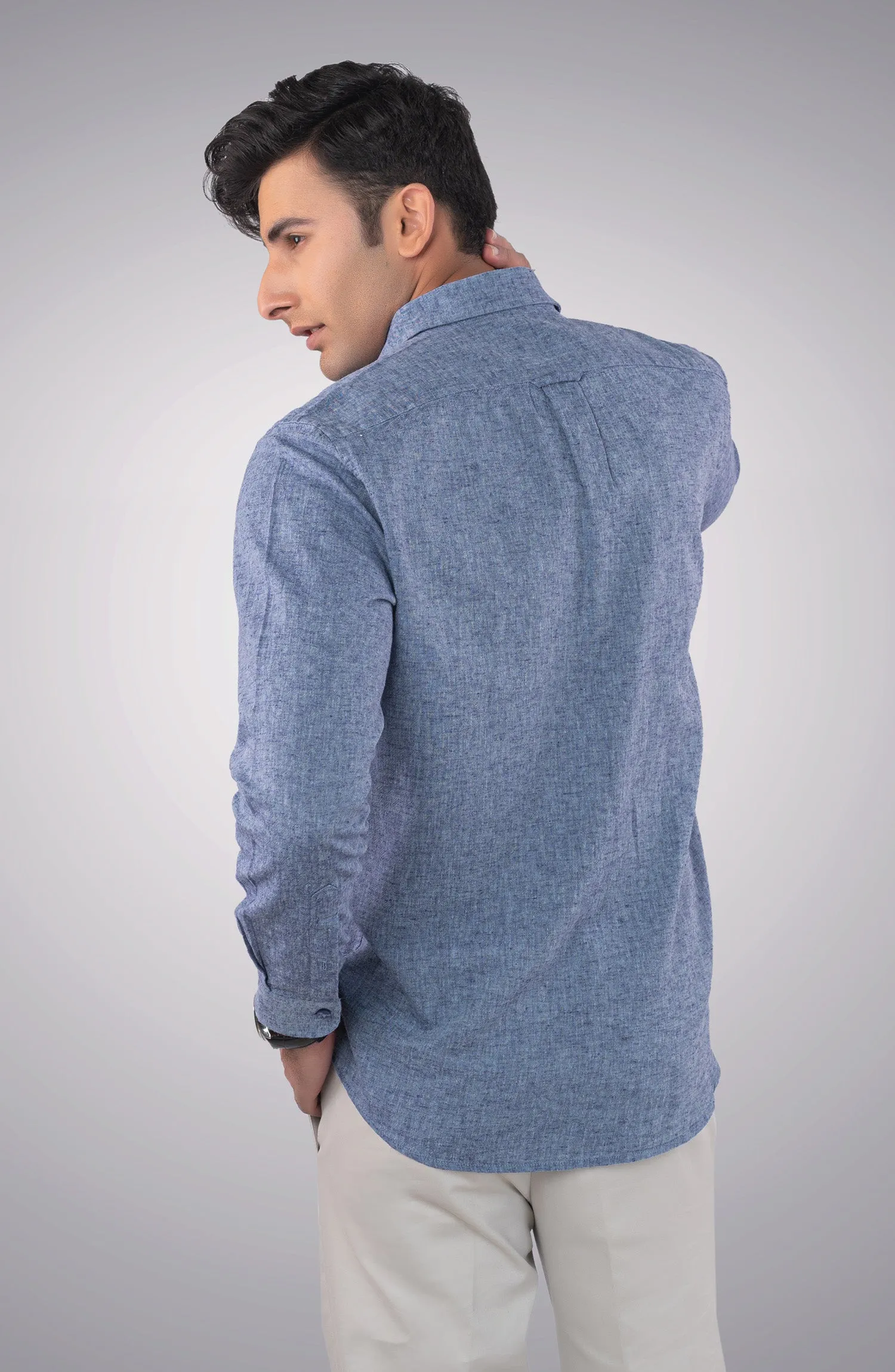Heather Blue Cotton Linen Shirt