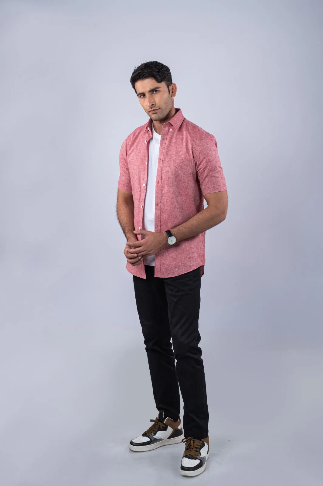 Heather Burgundy Cotton Linen Shirt