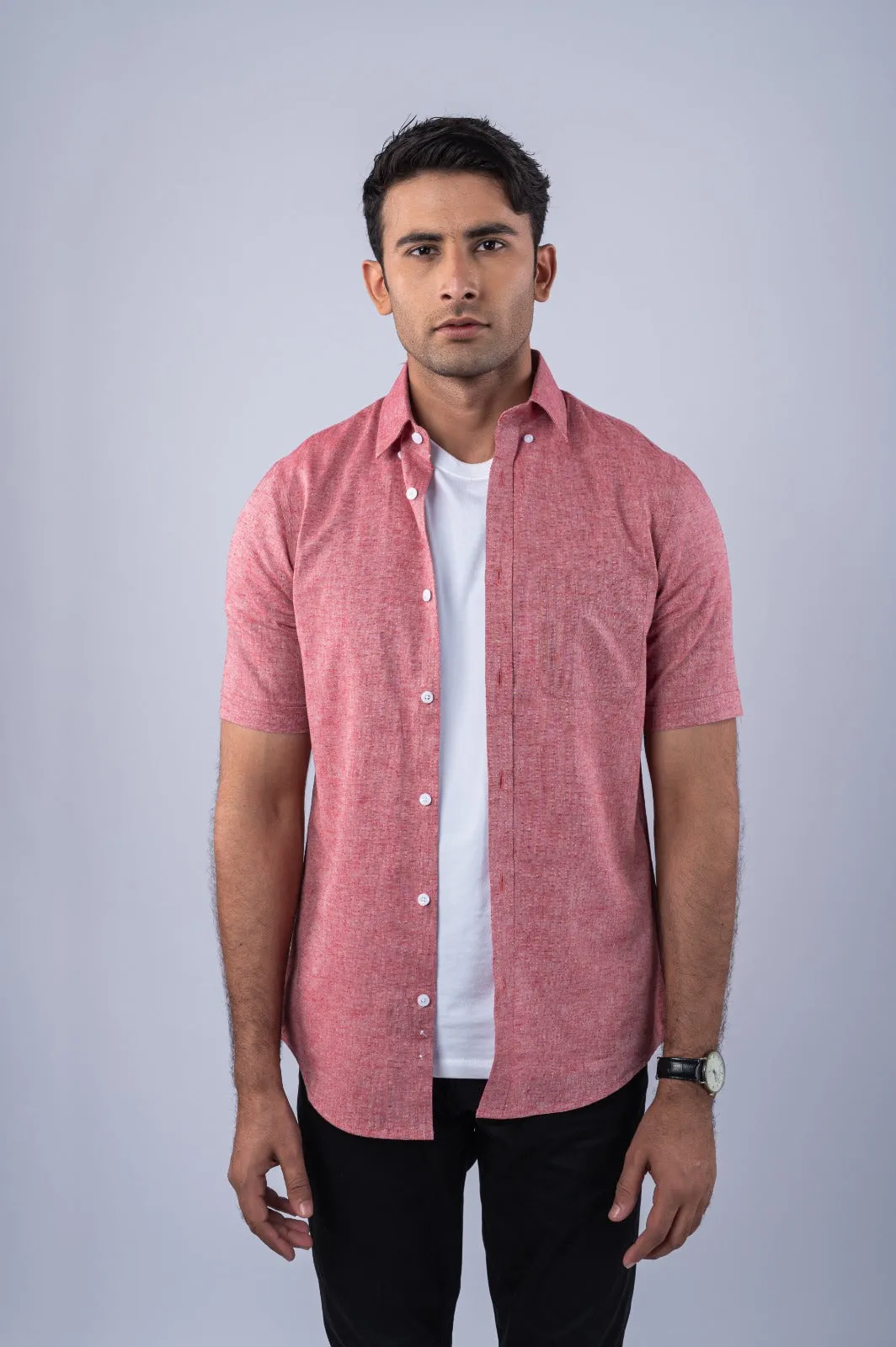 Heather Burgundy Cotton Linen Shirt