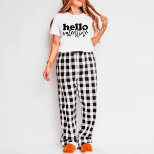Hello Valentine Bold Script | Plaid Pajama Set
