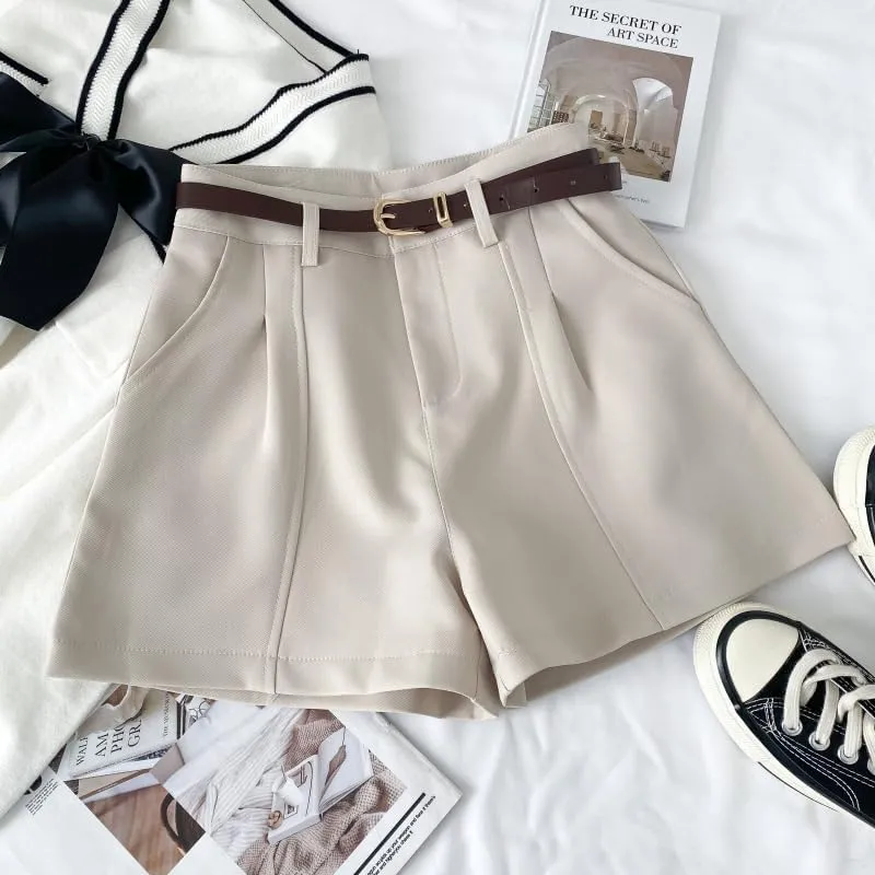 heyheyshine Dressy Shorts for Women High Waist Wide Leg Tailored Pleated Trouser Elegant Business Casual Shorts with Pockets