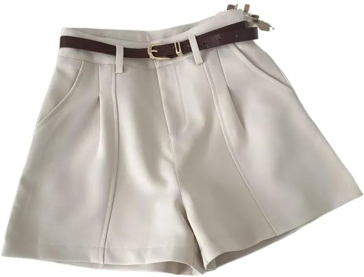 heyheyshine Dressy Shorts for Women High Waist Wide Leg Tailored Pleated Trouser Elegant Business Casual Shorts with Pockets