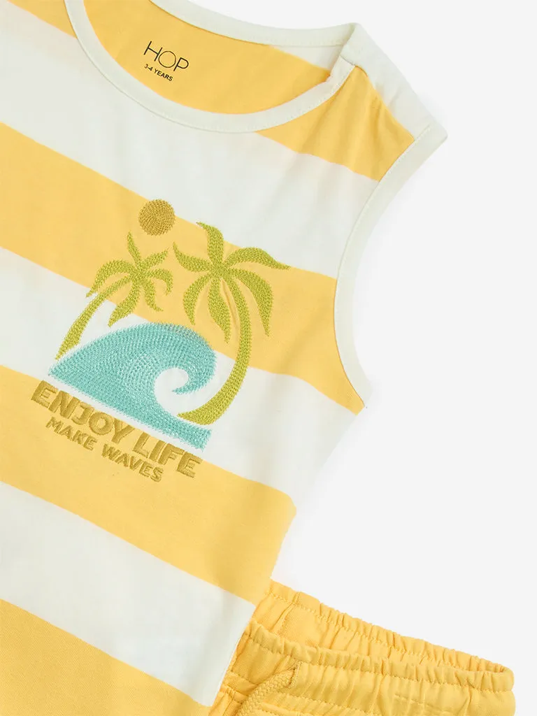 HOP Kids Yellow Stripe Cotton T-Shirt & Shorts Set