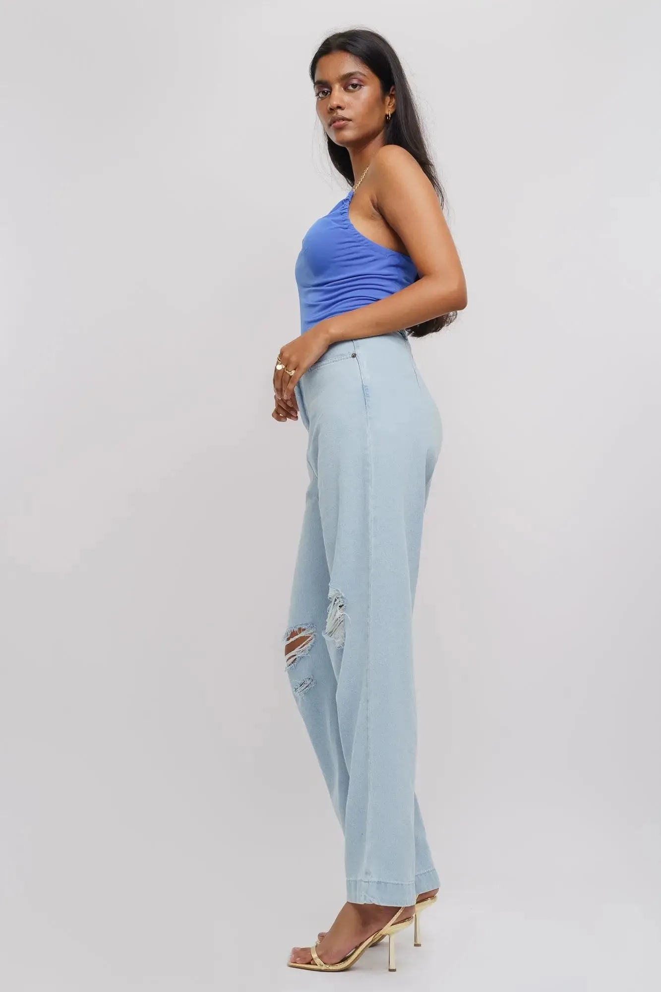 Ice Blue Distressed Straight Jeans