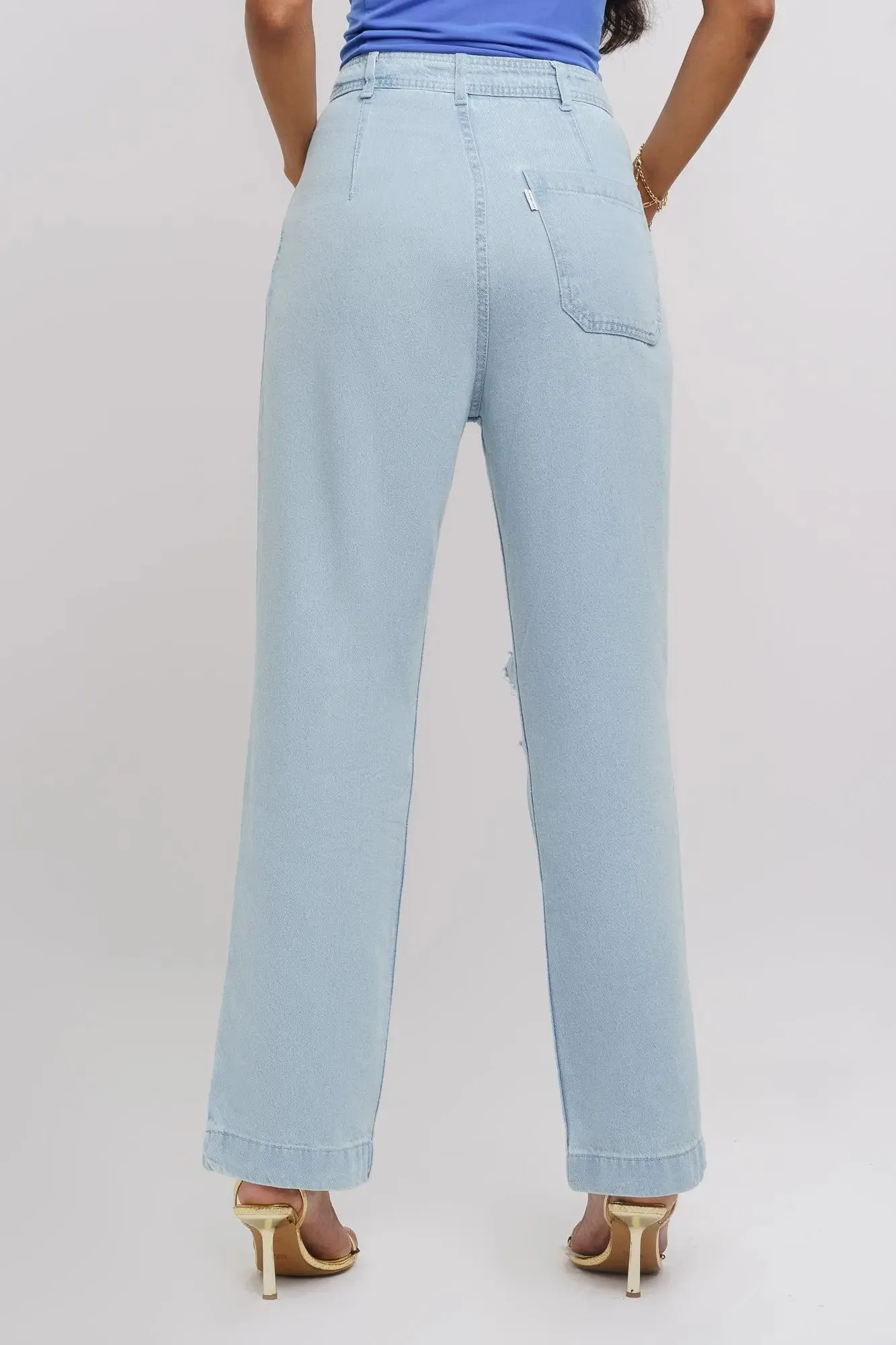 Ice Blue Distressed Straight Jeans