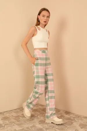 KKT Plaid Fabric Comfy Fit Women'S Trouser - Pink - Tyler
