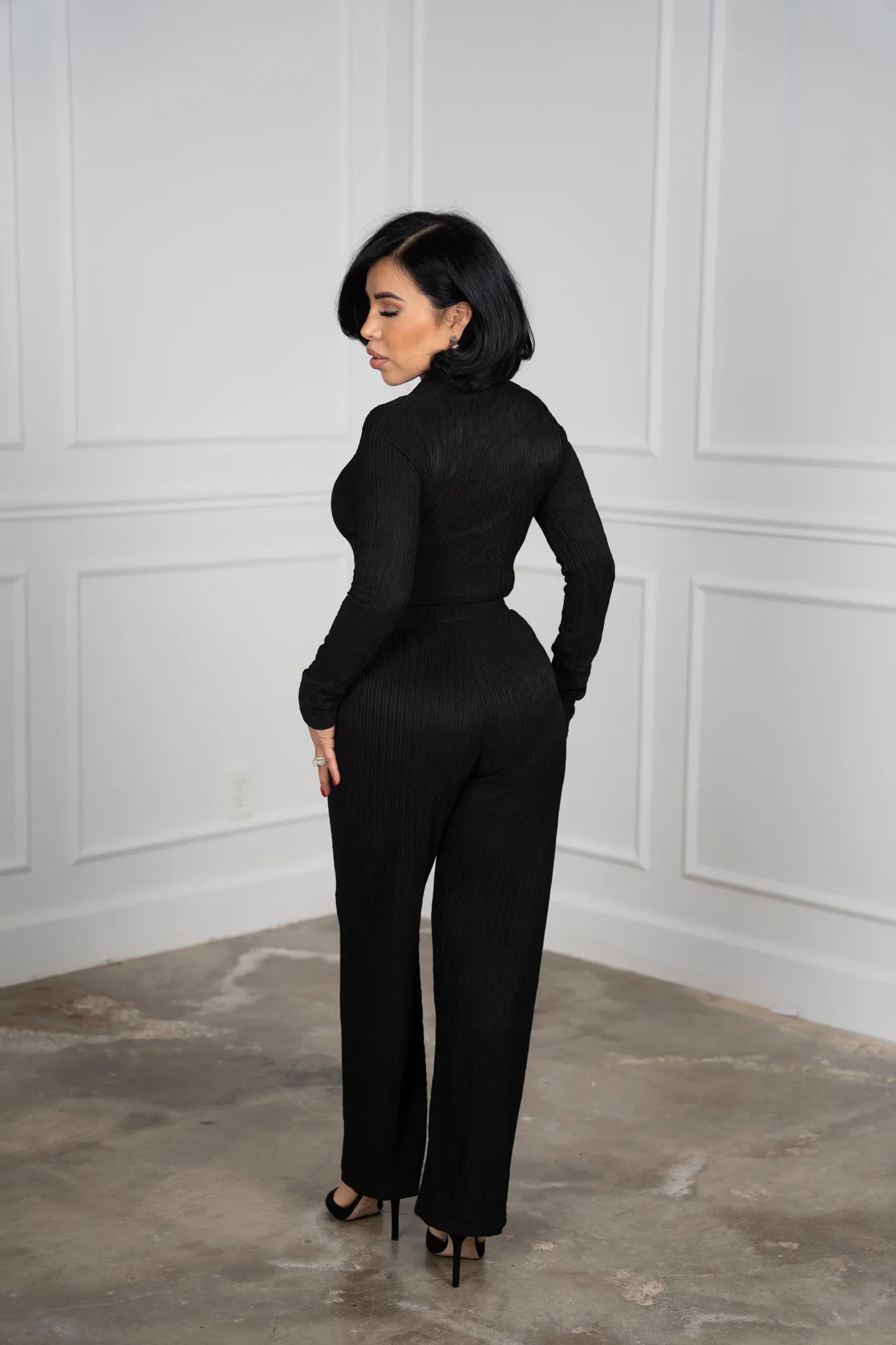 Leire - Black Long-Sleeve Polo Set