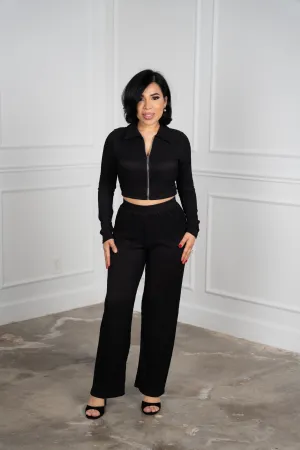 Leire - Black Long-Sleeve Polo Set