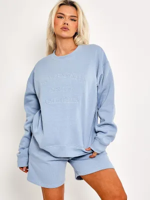 Leya Embroidered San Francisco Sweatshirt & Shorts Fleece Co-ord In Blue