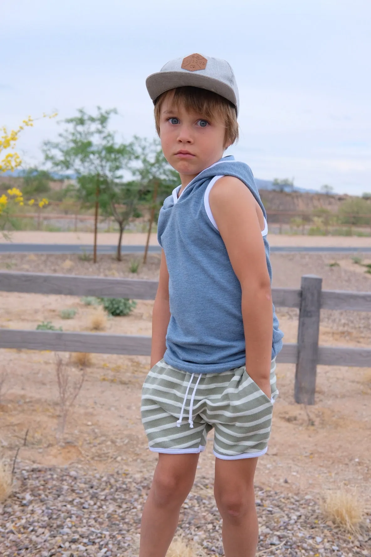 Light Green Stripe Retro Pocket Shorts