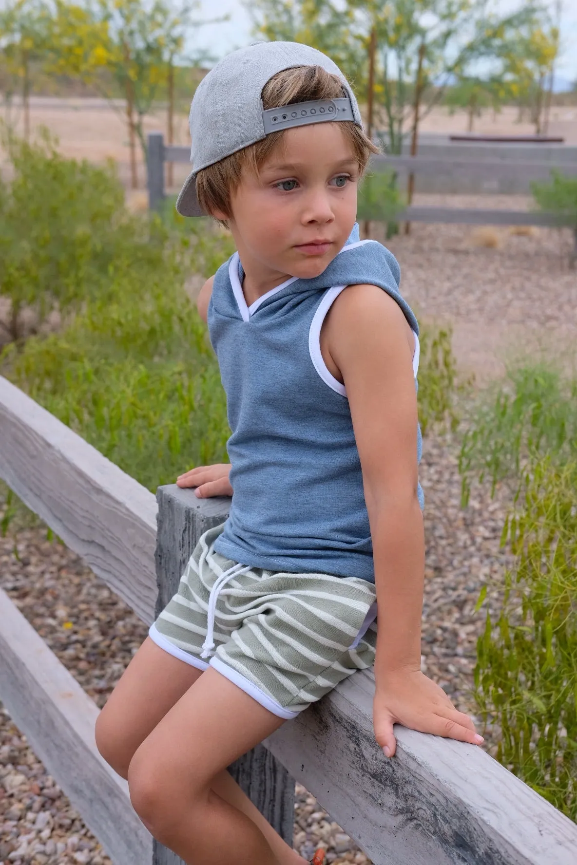 Light Green Stripe Retro Pocket Shorts