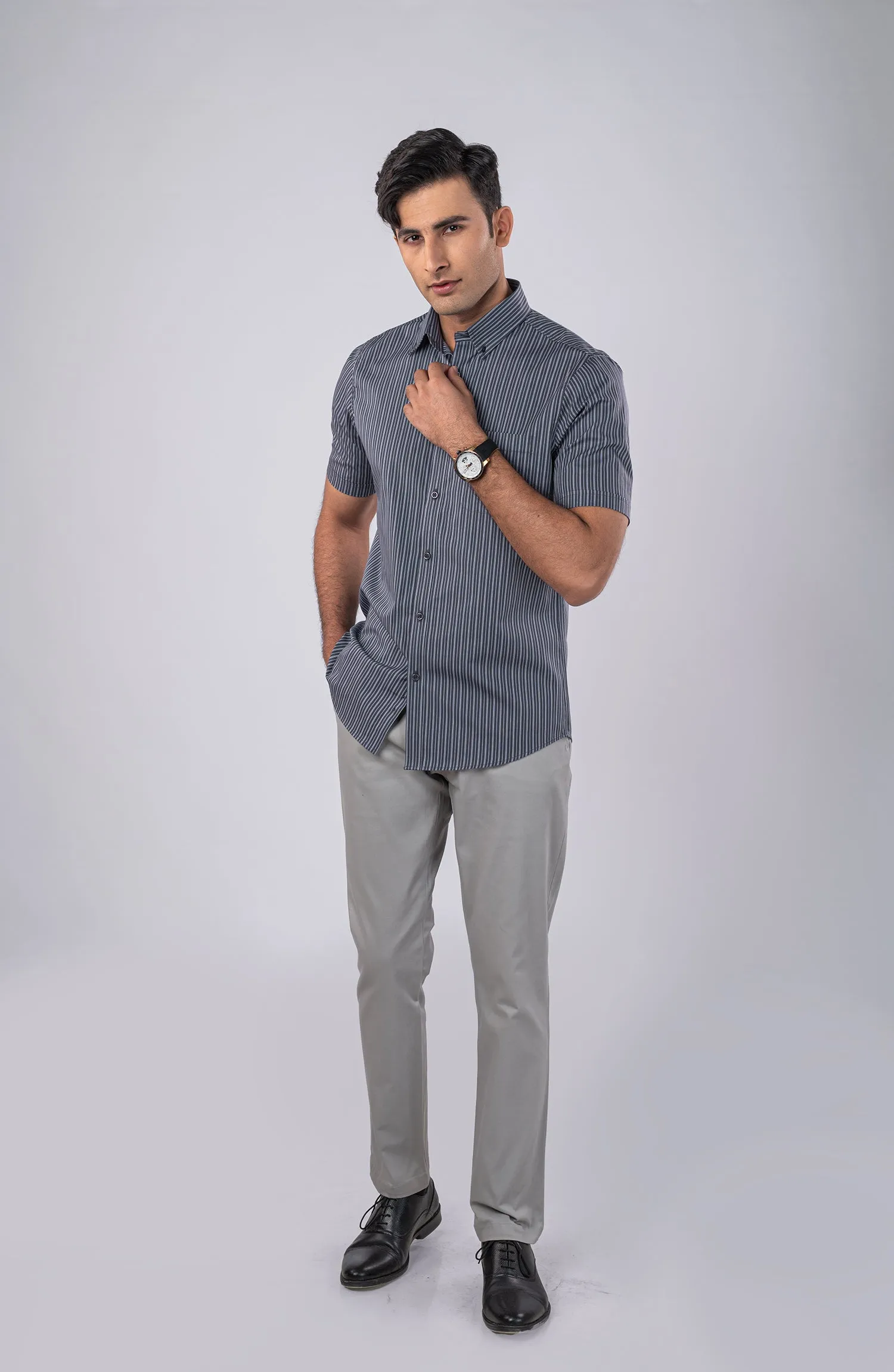 Light Grey Stripes Yarn Dyed Shirt