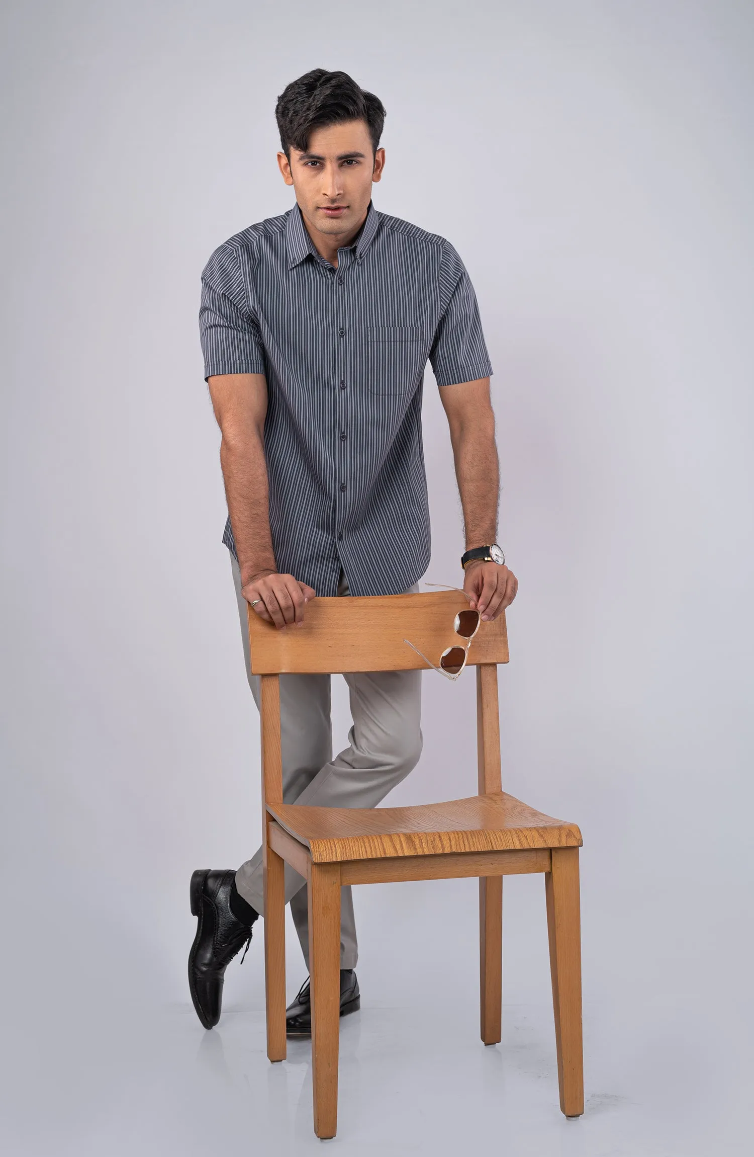Light Grey Stripes Yarn Dyed Shirt