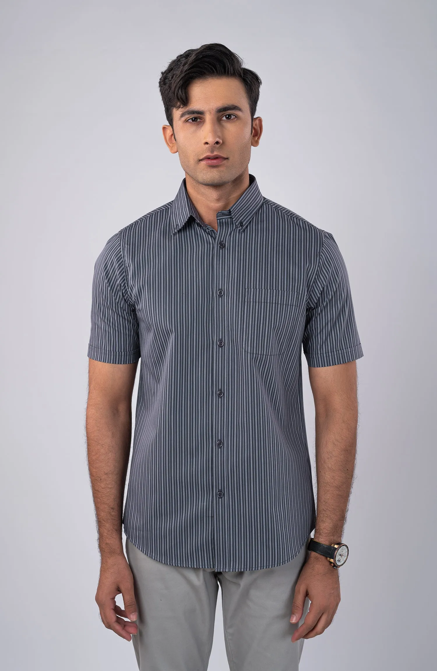 Light Grey Stripes Yarn Dyed Shirt