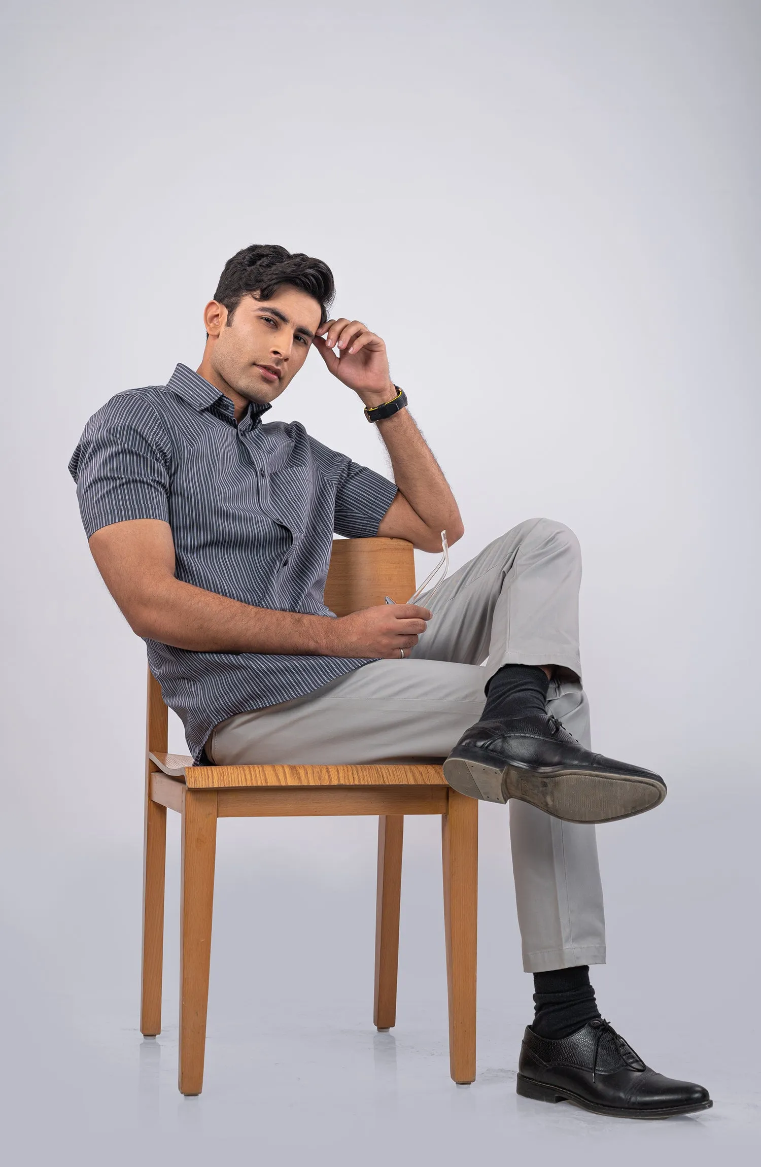 Light Grey Stripes Yarn Dyed Shirt