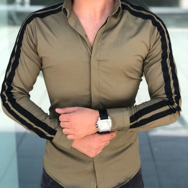 Long Sleeves with Double Stripes Detail Men Slim Fit Shirts