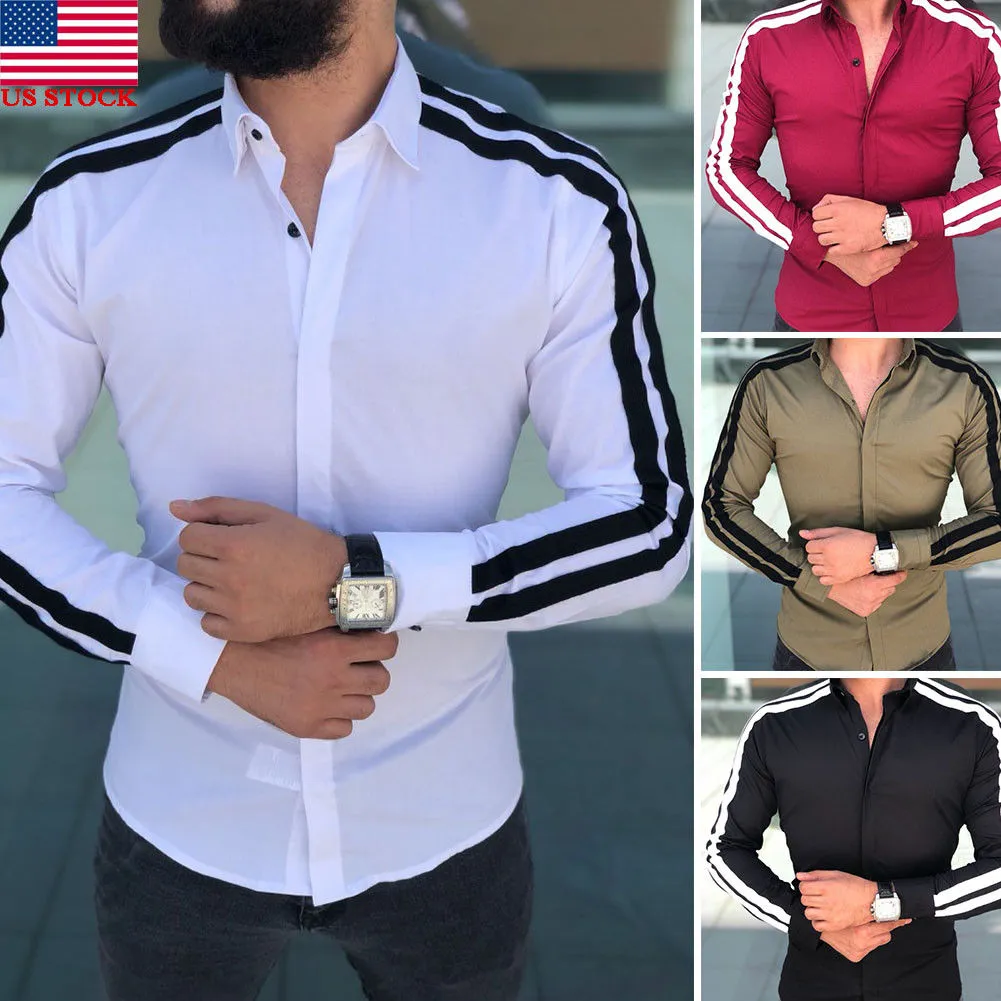 Long Sleeves with Double Stripes Detail Men Slim Fit Shirts