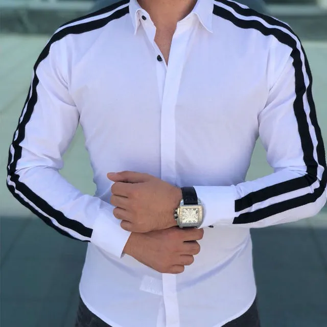 Long Sleeves with Double Stripes Detail Men Slim Fit Shirts