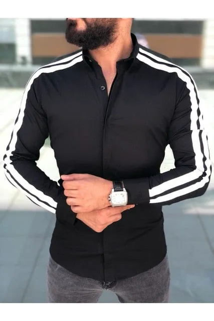 Long Sleeves with Double Stripes Detail Men Slim Fit Shirts