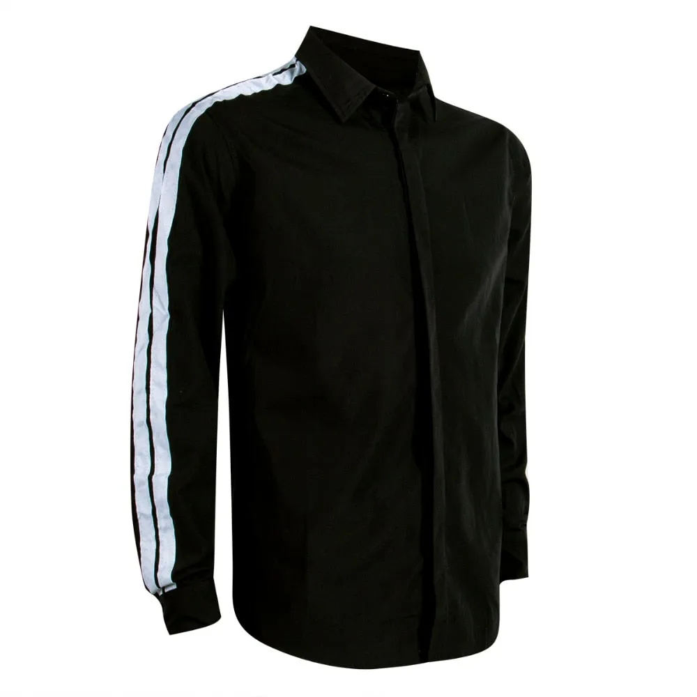 Long Sleeves with Double Stripes Detail Men Slim Fit Shirts