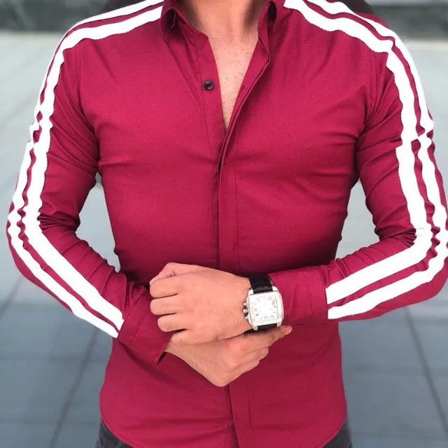 Long Sleeves with Double Stripes Detail Men Slim Fit Shirts