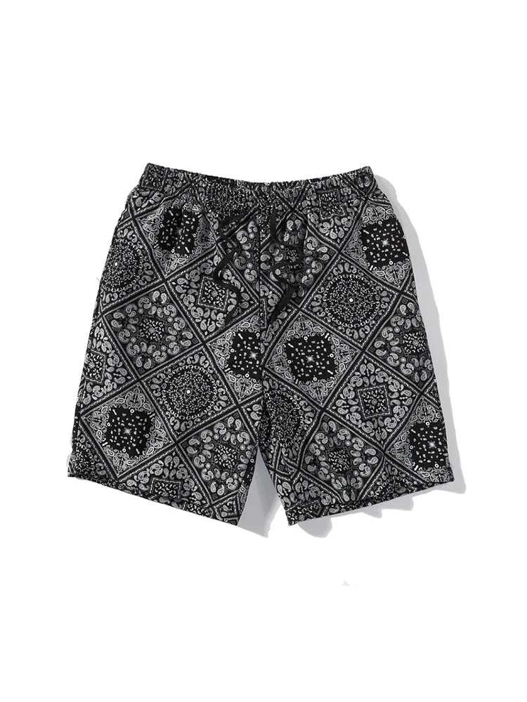 Loose-Fitting Paisley Print Sports Shorts