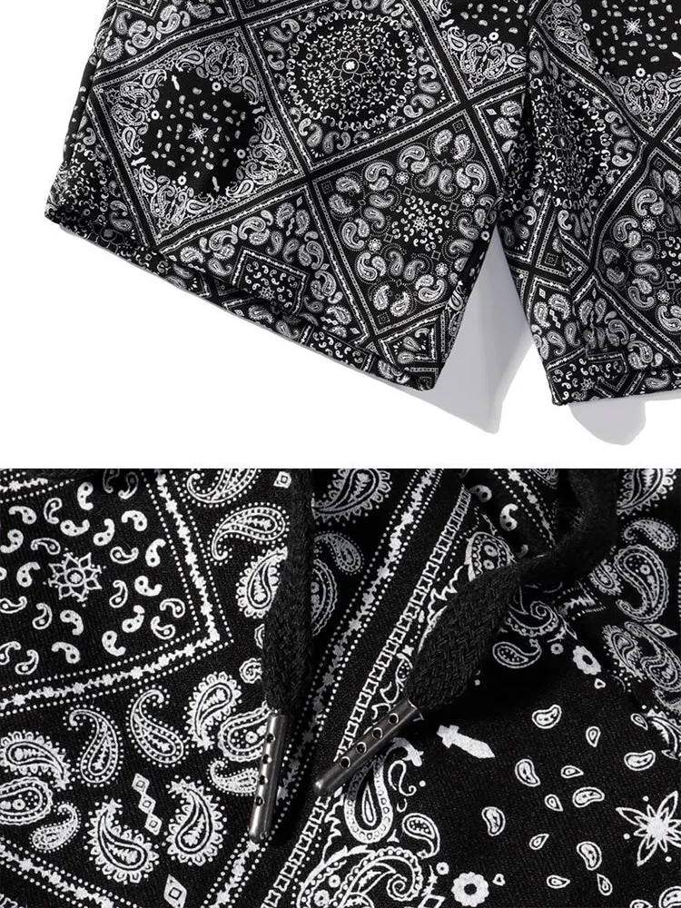 Loose-Fitting Paisley Print Sports Shorts