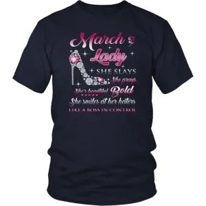 March Upcoming Birthday Women Tee Shirts - She Slay Pray Beautiful Bold T-shirts