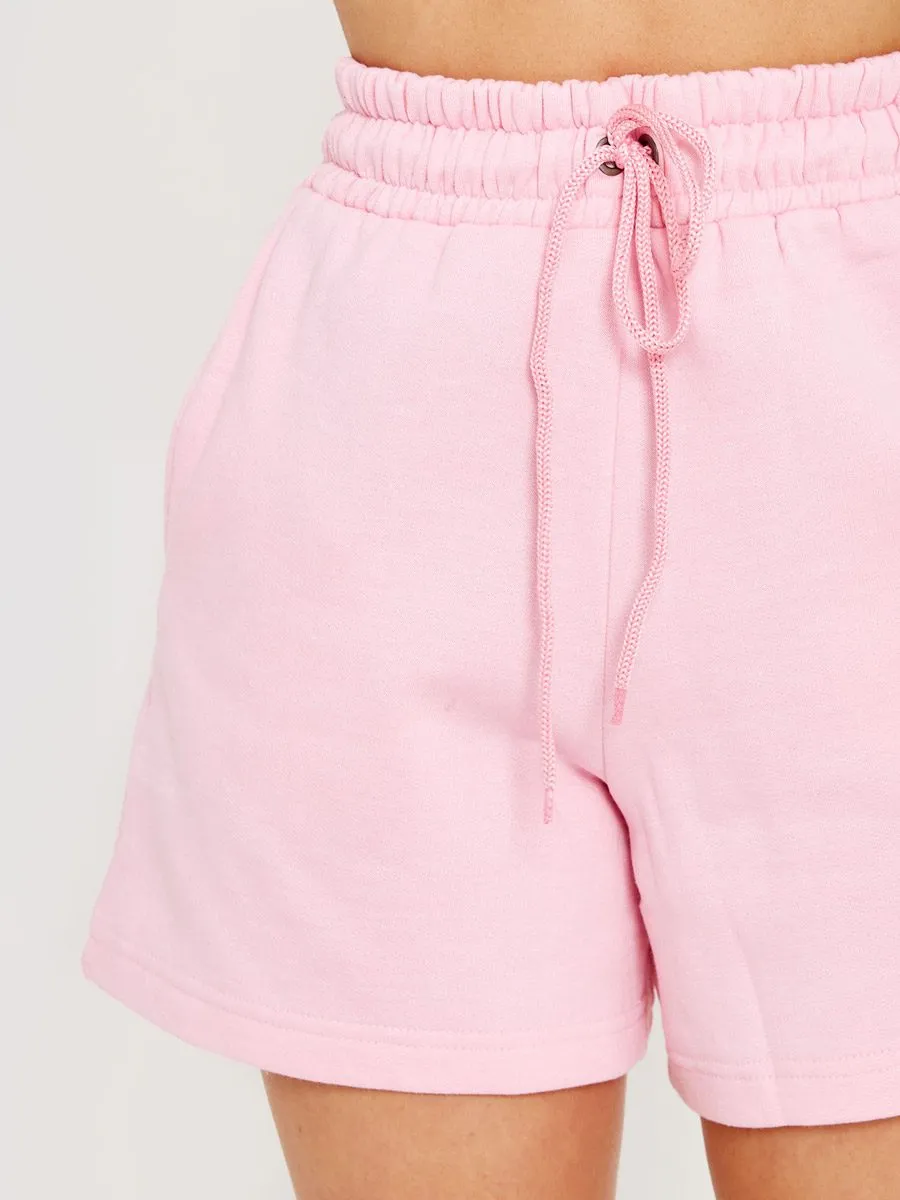 Mariana Crop Top & Shorts Fleece Co-ord In Pink