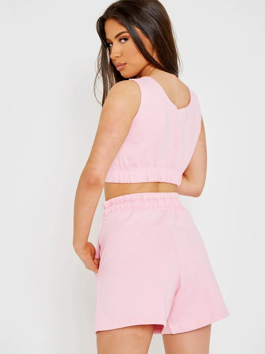 Mariana Crop Top & Shorts Fleece Co-ord In Pink