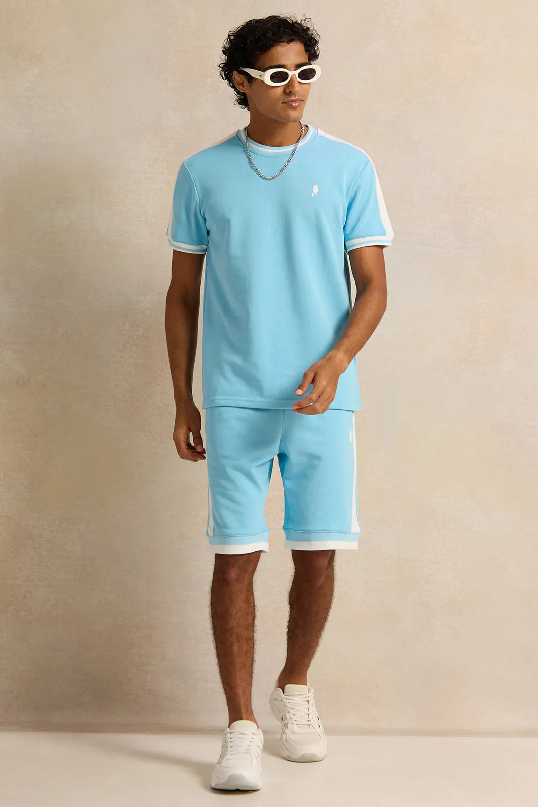 Men Blue Embroidered Active Shorts