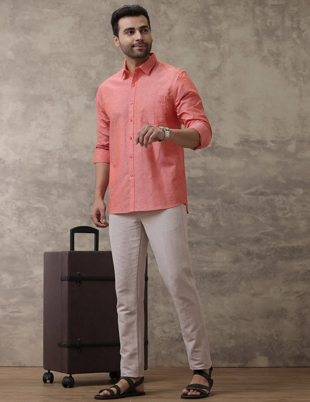 Men Linen Cotton Shirt Pink LF5