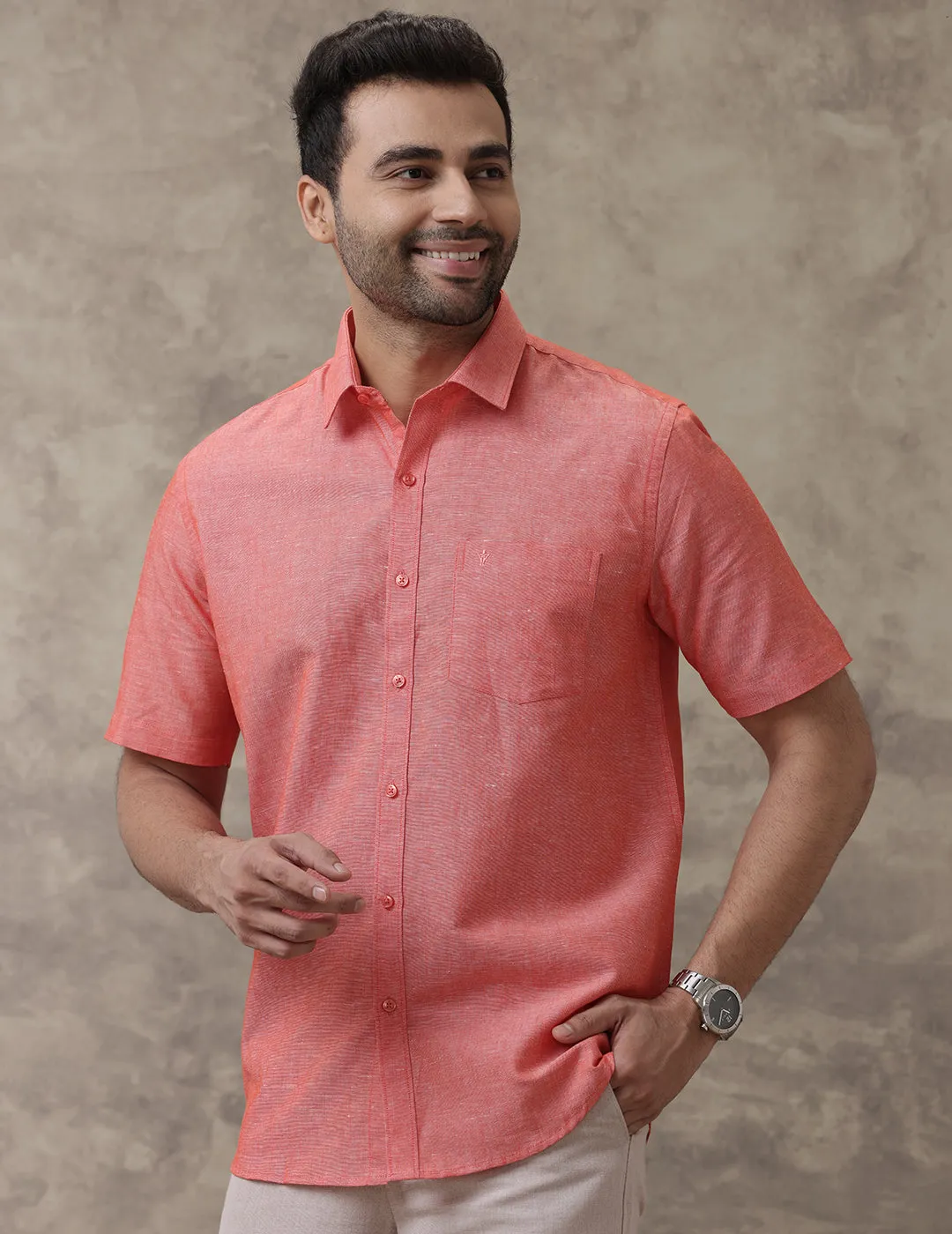 Men Linen Cotton Shirt Pink LF5