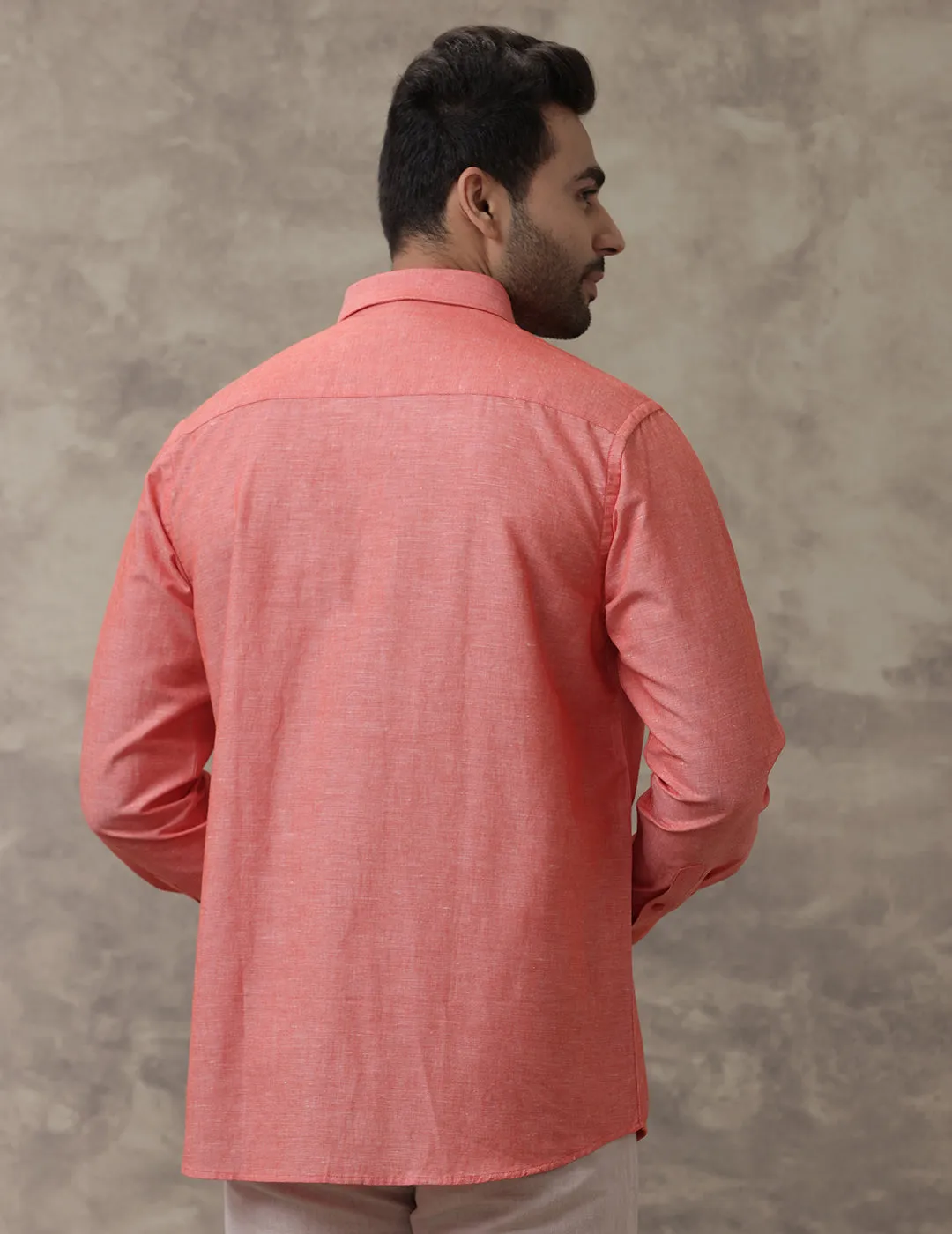 Men Linen Cotton Shirt Pink LF5