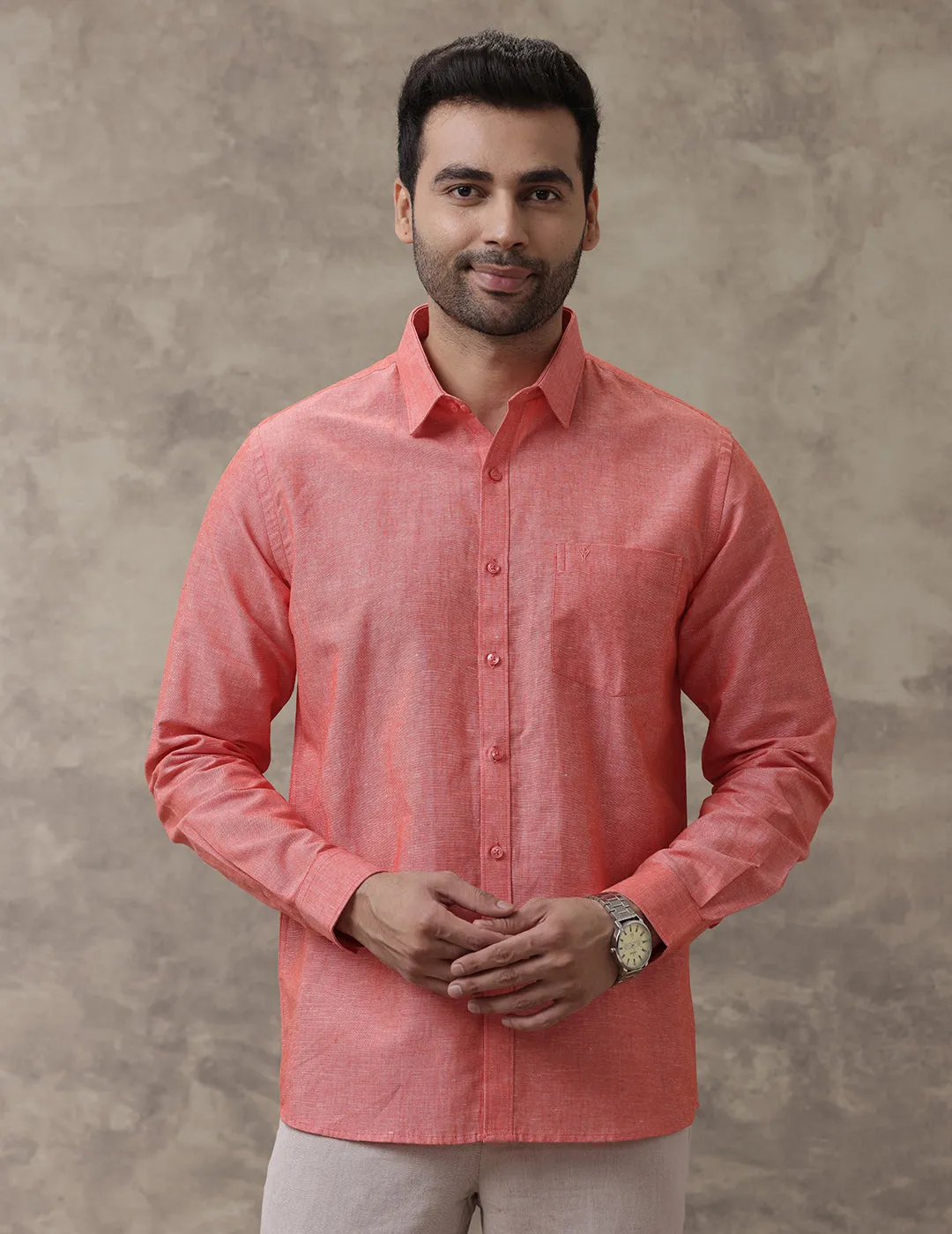 Men Linen Cotton Shirt Pink LF5